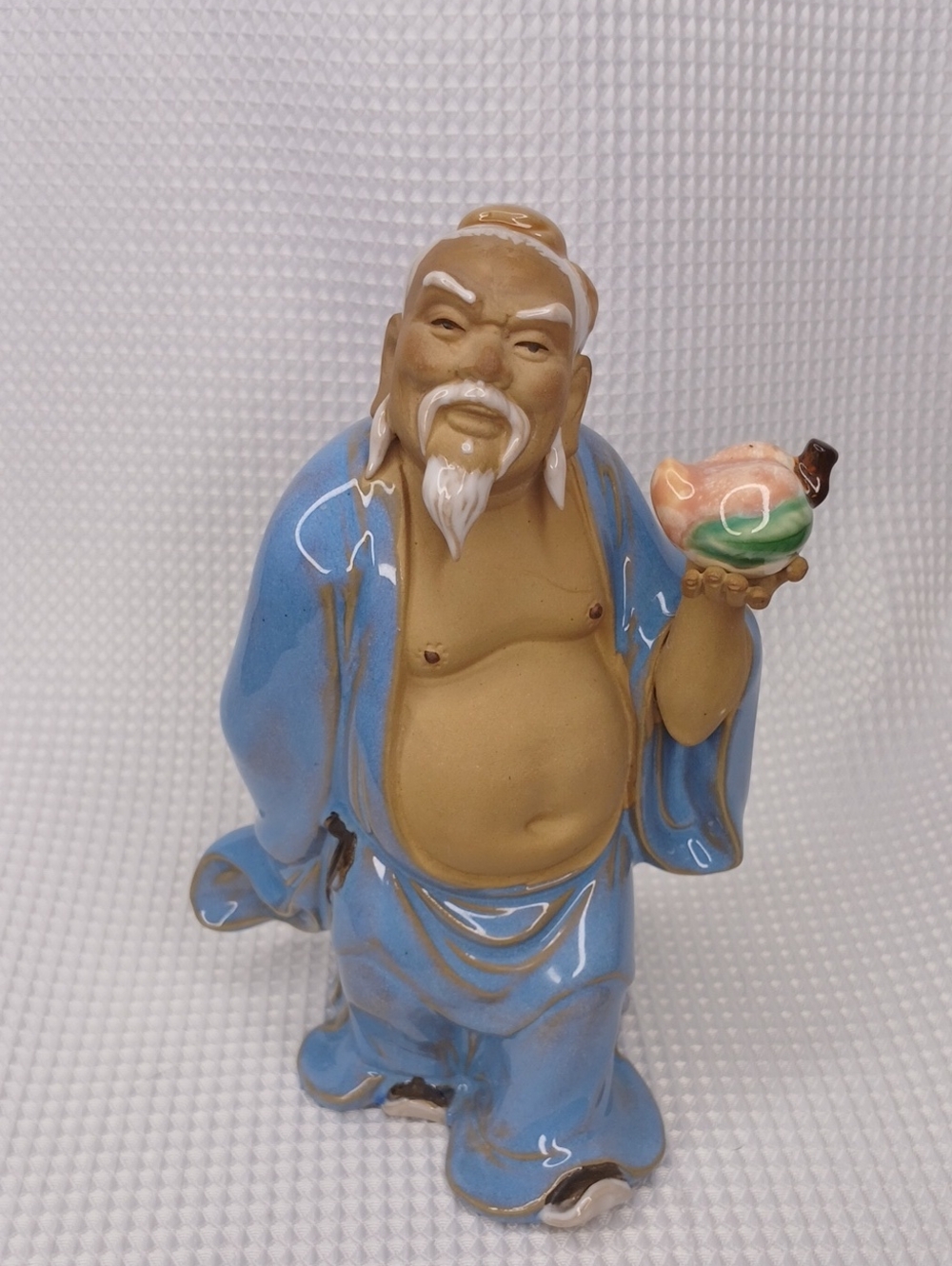 Vintage Chinese Shiwan Ceramic Mud Man Figure - Sage with Longevity Peach